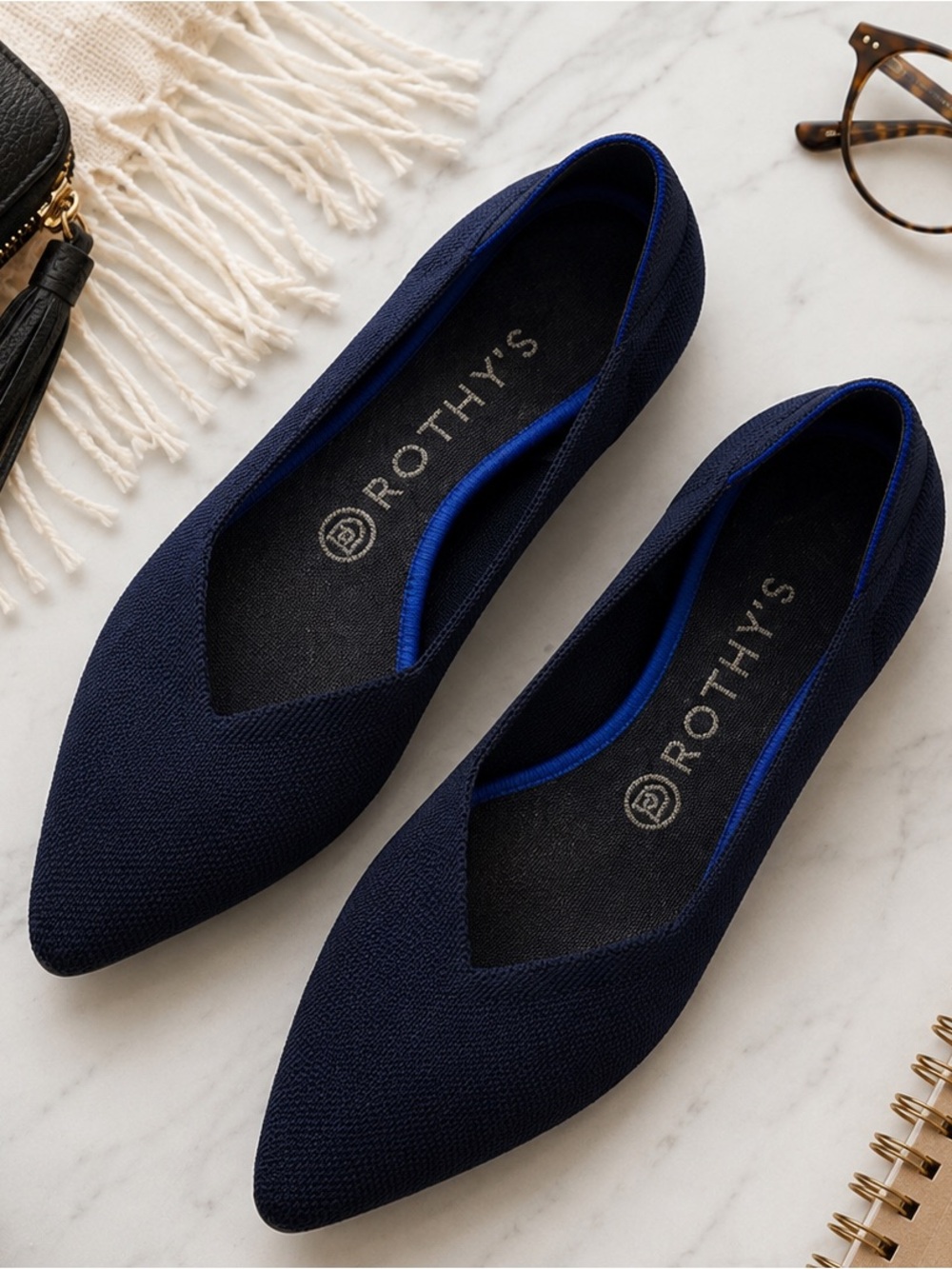 Rothy’s Women's Navy Pointed Toe Knit Flat Comfort Office Casual Shoes Size 9